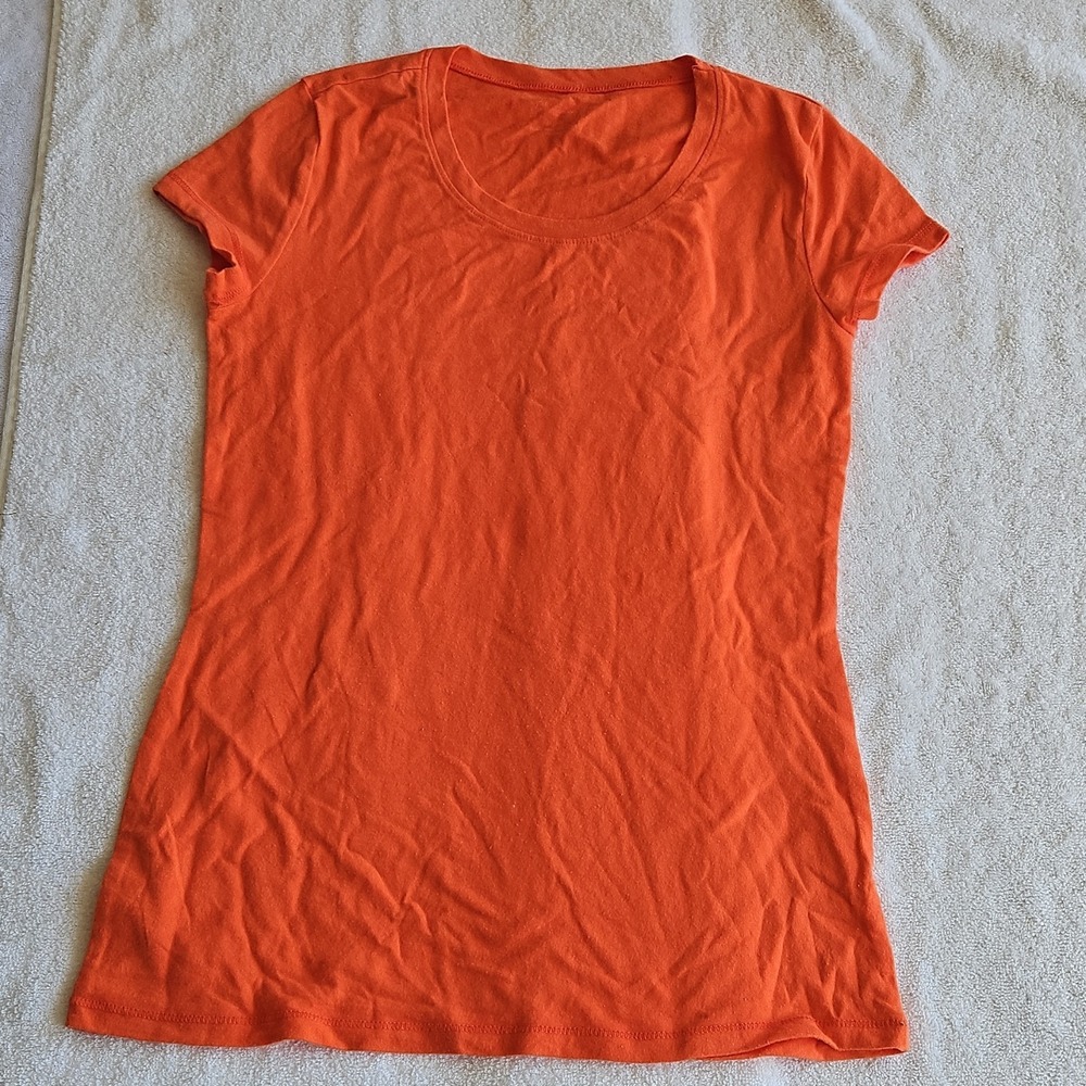 No Boundaries Orange Cotton Scoop Neck Short Sleeve Women's T-Shirt Juniors M